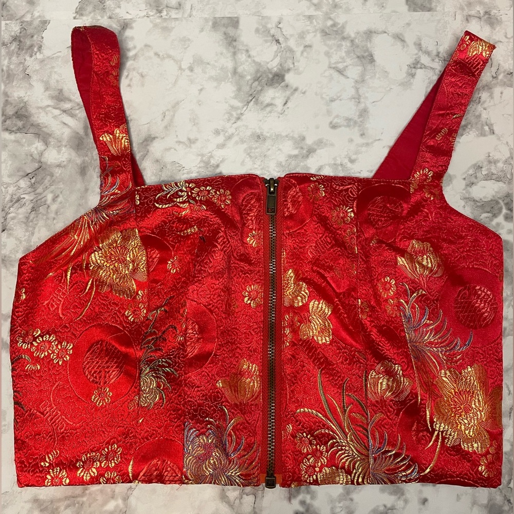 Kimchi Blue Vibrant Red Top with Metallic Thread Size Large